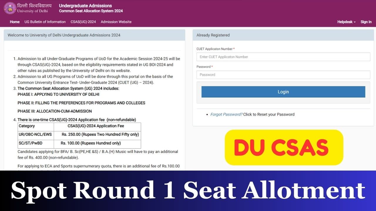 du csas spot round 1 seat allotment